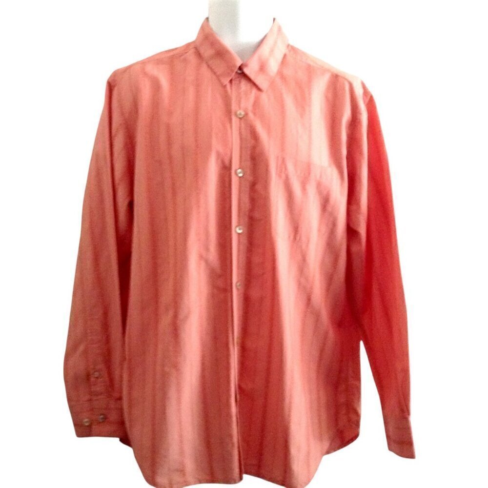 Tommy Bahama Men's Shirt Medium M Orange Stripe Tone on Tone Cotton Silk